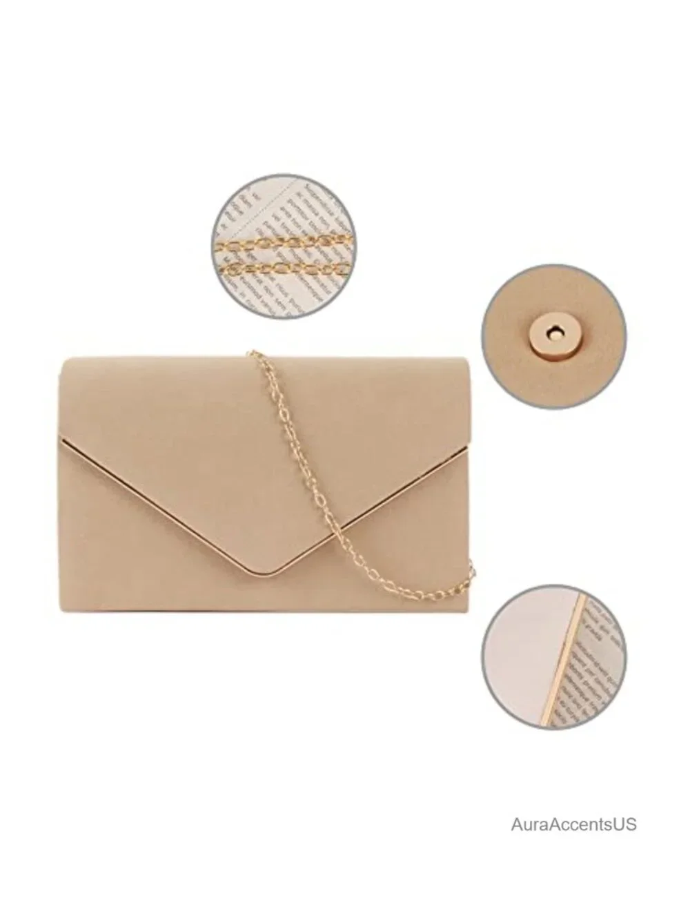 Suede Envelope Clutch with Detachable Chain Crossbody Handbag Party Prom